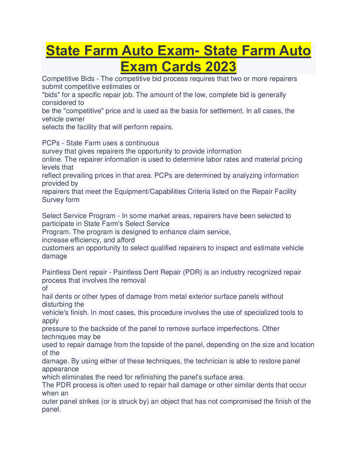 Preview image for State Farm Auto Exam- State Farm Auto  Exam Cards 2023